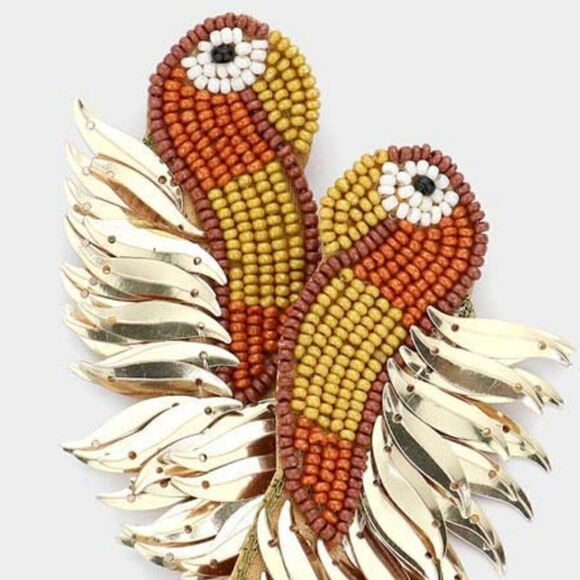 Parrot Brown Seed Bead Earrings - Picture 2 of 6